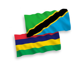 Obraz premium Flags of Mauritius and Tanzania on a white background