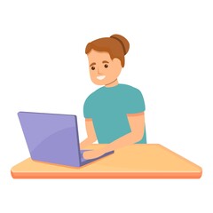 Fototapeta na wymiar Girl programming laptop icon. Cartoon of girl programming laptop vector icon for web design isolated on white background