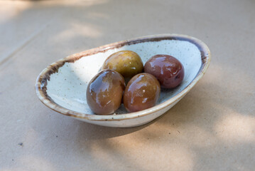 Greek green olives close up