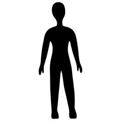 Silhouette of a man. Vector illustration. Outline on an isolated background. Front view. Pattern in the shape of a man. Full height figures. Anonymous character. Body anatomy. Flat style. Unknown.