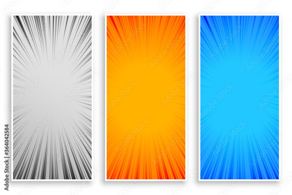 Poster zoom line rays abstract banners set of three