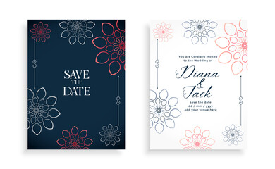 stylish wedding invitation card design with line flowers