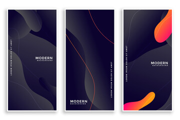 dark fluid style abstract banners set of three
