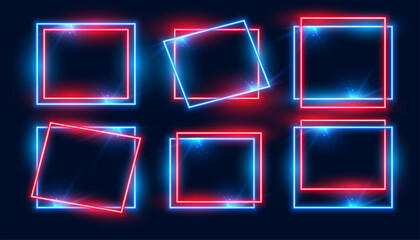 red and blue rectangular neon frames set of six