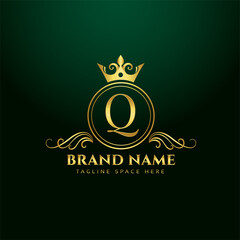 letter Q ornamental logo concept with golden crown © starlineart