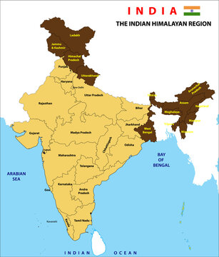 Indian Map And Capital India Map. Political Map Of India. States And Union Territories Along With  Their Capital Cities Of India. The Indian Himalayan Region Map. States And  Union Territories In India. Stock Illustration | Adobe