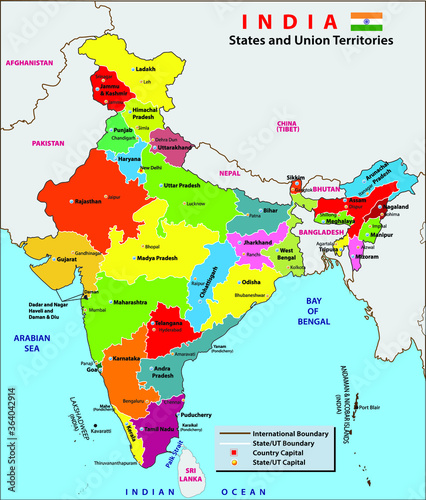 Delhi Map In India India Map States And Union Territories Of India India Political Map With  Capital New Delhi, National Borders, Important Cities, Rivers And Lakes  English Labeling And Scaling With Details Administrative Wall Mural |