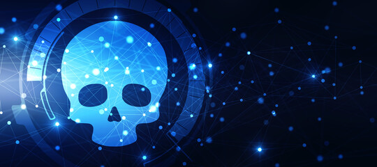 2d rendering Digital skull and crossbones on binary code