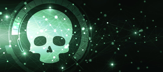 2d rendering Digital skull and crossbones on binary code