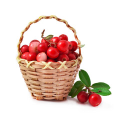 Cowberries in a backet isolated on a white background.