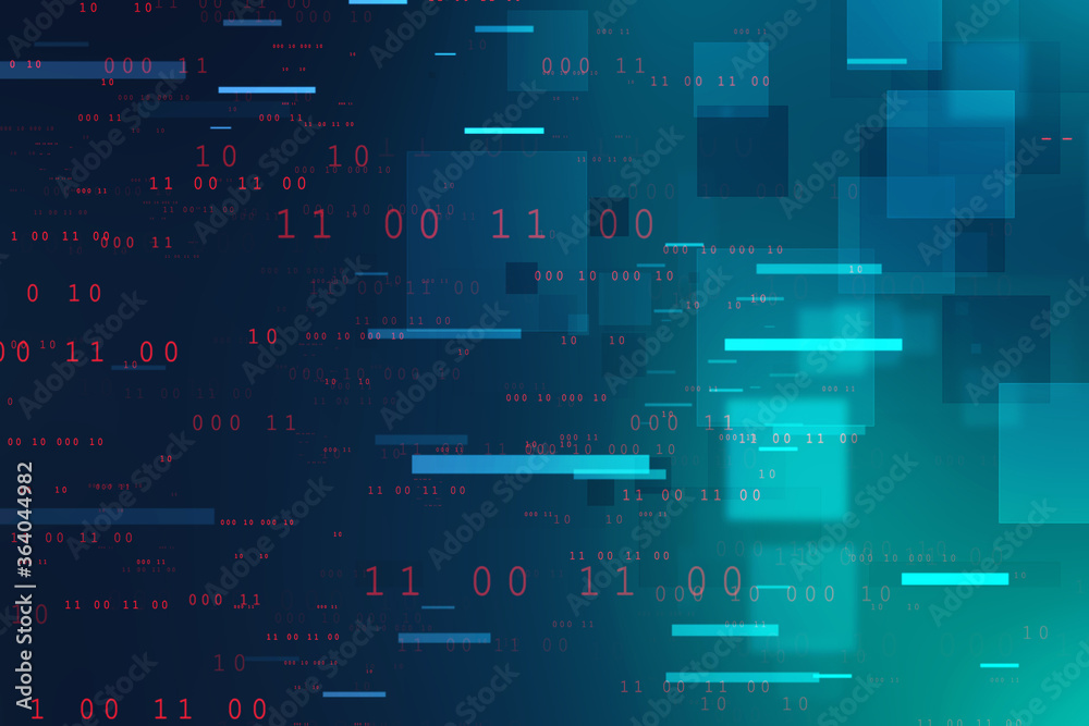 Poster 2d illustration abstract digital binary data on computer screen