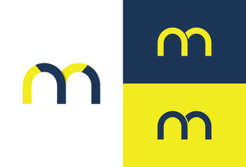 Letter m logo design.Typographic.Yellow and dark blue colors are used.Logo for a food restaurant.Luxury.Elegant.Clean and simple.