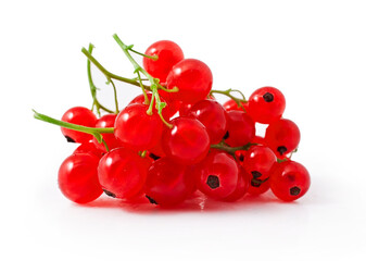 Red currant berries isolated on a white background.