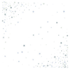 silver stars background, sparkling christmas lights confetti corner isolated on white. magic shining Flying stars glitter backdrop, sparkle vector border.