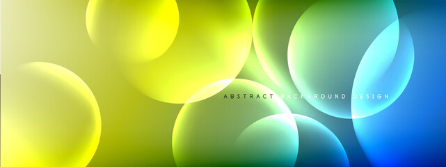 Vector abstract background liquid bubble circles on fluid gradient with shadows and light effects. Shiny design templates for text