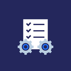 Project management, gears and checklist vector icon