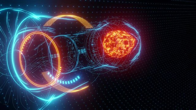 3D Model Detailed Silhouette of Jet Engine Turbine. Blue Jet Made of Blue Lines in Tron Style.