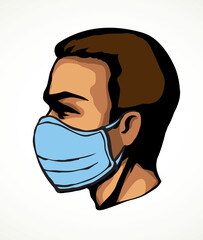 Man in medical mask in profile. Vector drawing