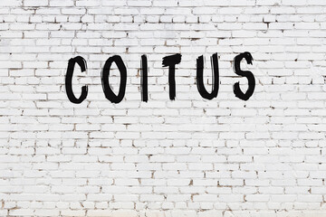 White wall with black paint inscription coitus on it