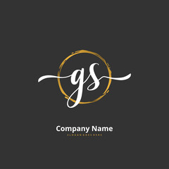G S GS Initial handwriting and signature logo design with circle. Beautiful design handwritten logo for fashion, team, wedding, luxury logo.