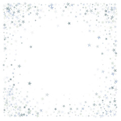 silver stars background, sparkling christmas lights confetti corner isolated on white. magic shining Flying stars glitter backdrop, sparkle vector border.