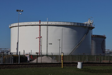 Oil and chemical tanks at the terminal of Koole in the Botlek Harbor of Rotterdam.