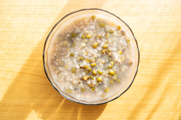Chinese breakfast bowl of mung bean porridge