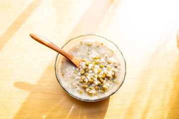 Chinese breakfast bowl of mung bean porridge