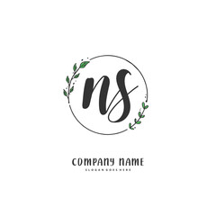 N S NS Initial handwriting and signature logo design with circle. Beautiful design handwritten logo for fashion, team, wedding, luxury logo.