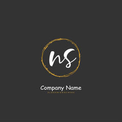 N S NS Initial handwriting and signature logo design with circle. Beautiful design handwritten logo for fashion, team, wedding, luxury logo.