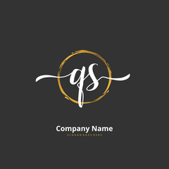 Q S QS Initial handwriting and signature logo design with circle. Beautiful design handwritten logo for fashion, team, wedding, luxury logo.