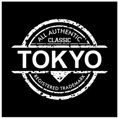 Tokyo Japan vintage shield logo and silhoutte  design in vector illustration.clothing,apparel and other uses.Eps10