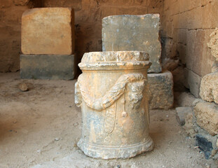 Stone bases of statues, the Acropolis of Lindos, Greece