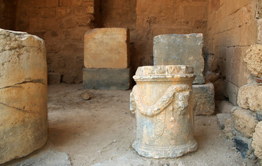 Stone bases of statues, the Acropolis of Lindos, Greece