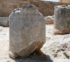 Stone bases of statues, the Acropolis of Lindos, Greece
