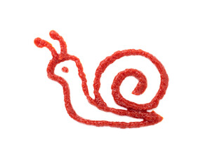 the snail is made of ketchup isolated on a white background