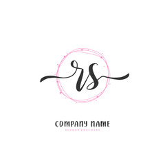 R S RS Initial handwriting and signature logo design with circle. Beautiful design handwritten logo for fashion, team, wedding, luxury logo.