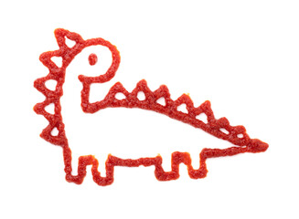dinosaur made of ketchup isolated on a white background