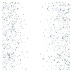 silver stars background, sparkling christmas lights confetti  isolated on white. magic shining Flying stars glitter backdrop, sparkle vector border.