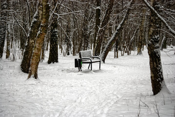 Park bench in the snow, Moscow