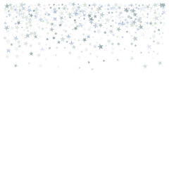 silver stars background, sparkling christmas lights confetti  isolated on white. magic shining Flying stars glitter backdrop, sparkle vector border.