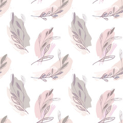 Nature Seamless Pattern. Floral Background with Hand Drawn Leaves.