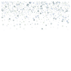 silver stars background, sparkling christmas lights confetti  isolated on white. magic shining Flying stars glitter backdrop, sparkle vector border.