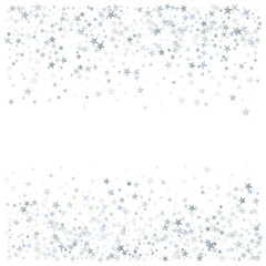 silver stars background, sparkling christmas lights confetti  isolated on white. magic shining Flying stars glitter backdrop, sparkle vector border.