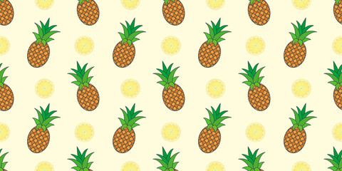 vector pattern with cartoon pineapple