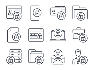 Data Protection line icons. Data Security icon set. Internet Security and Cybersecurity vector editable stroke icon collection.