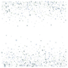 silver stars background, sparkling christmas lights confetti  isolated on white. magic shining Flying stars glitter backdrop, sparkle vector border.