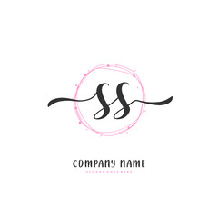 S SS Initial handwriting and signature logo design with circle. Beautiful design handwritten logo for fashion, team, wedding, luxury logo.