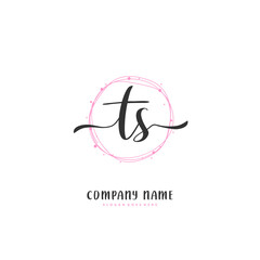 T S TS Initial handwriting and signature logo design with circle. Beautiful design handwritten logo for fashion, team, wedding, luxury logo.