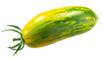 Green sausage heirloom  tomato (Solanum lycopersicum fruit) isolated w clipping paths